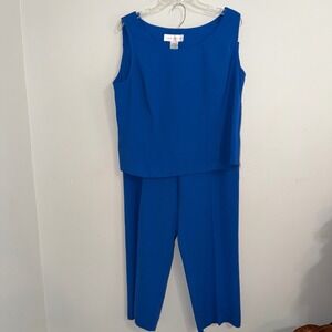 Prophecy Royal Blue 2 Piece Pant Set Sleeveless Top Trousers Size 18 Vintage